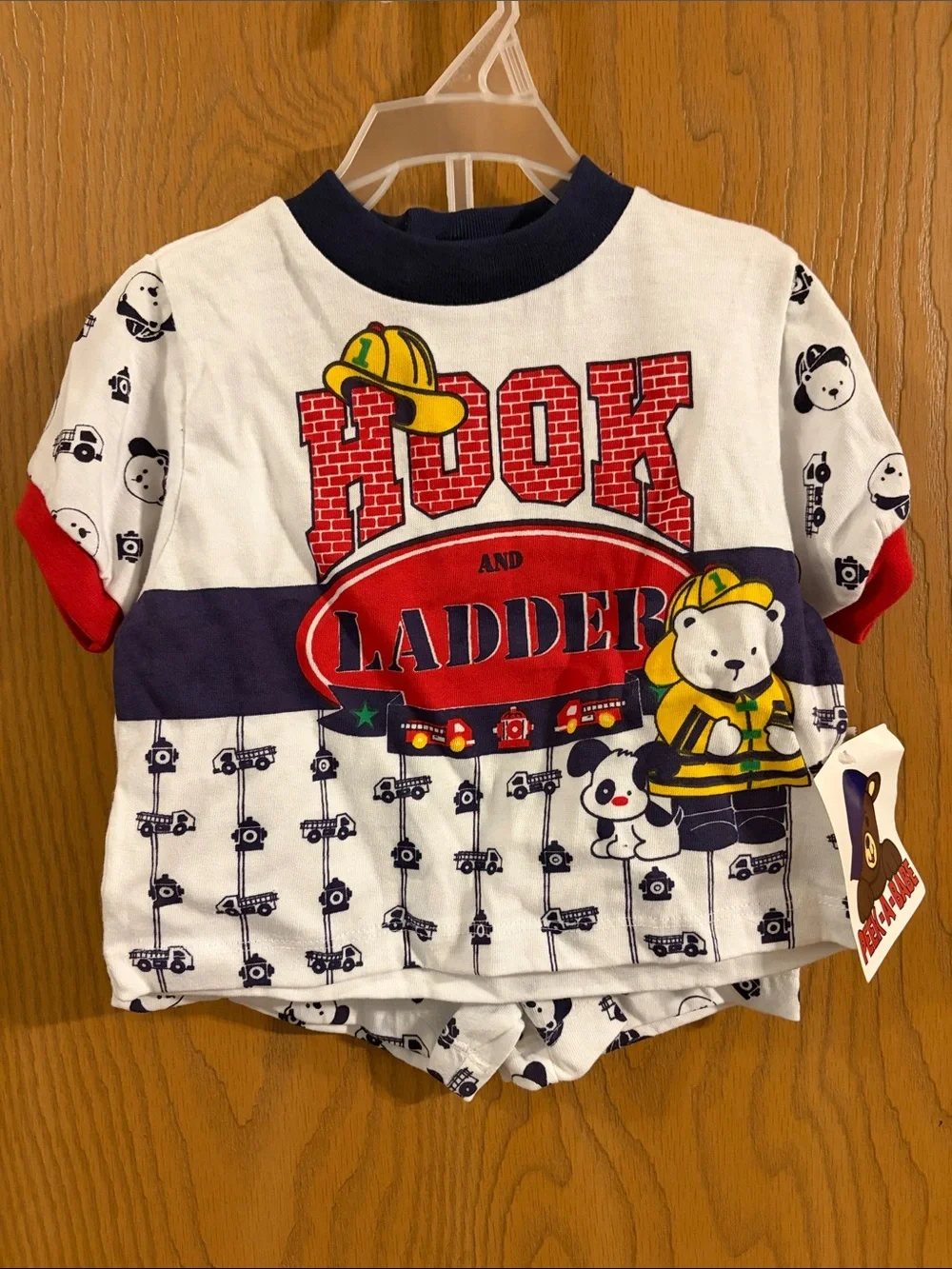 Peek A‎ Babe NWT Vintage Hook and Ladder Firefighter Bear Baby Set 18M